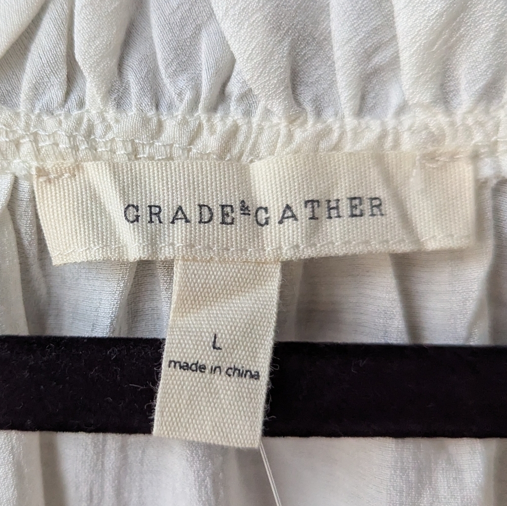 NWT Grade & Gather Ivory Tie Neck Short Sleeve Blouse Large Lightweight Flowy - Picture 4 of 8